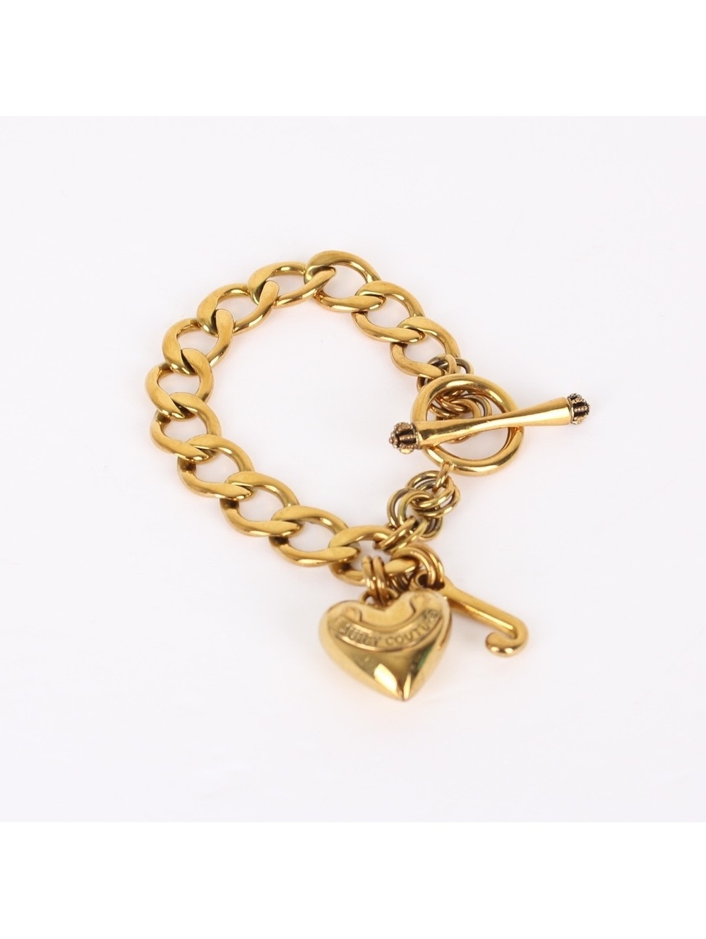 Vintage Y2K Juicy Couture Gold Tone Chunky Chain Puffy Heart Charm Bracelet